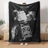 Black White Tattoo Hand Whiskey Bottle Graphic Flannel Blanket Dark Background Soft Throw Blanket Man Cave Bedroom Sofa Decor