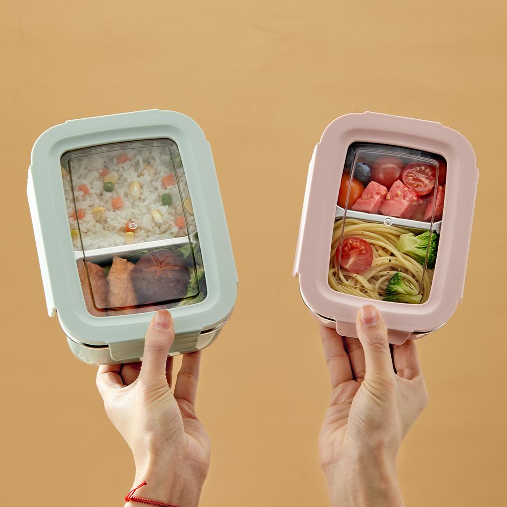 Mikrowellengeeignete 304 Edelstahl Lunchbox mit Fächern, stapelbar, auslaufsicher, Studenten-Bento-Box, Lebensmittelbehälter für kalte und warme Speisen