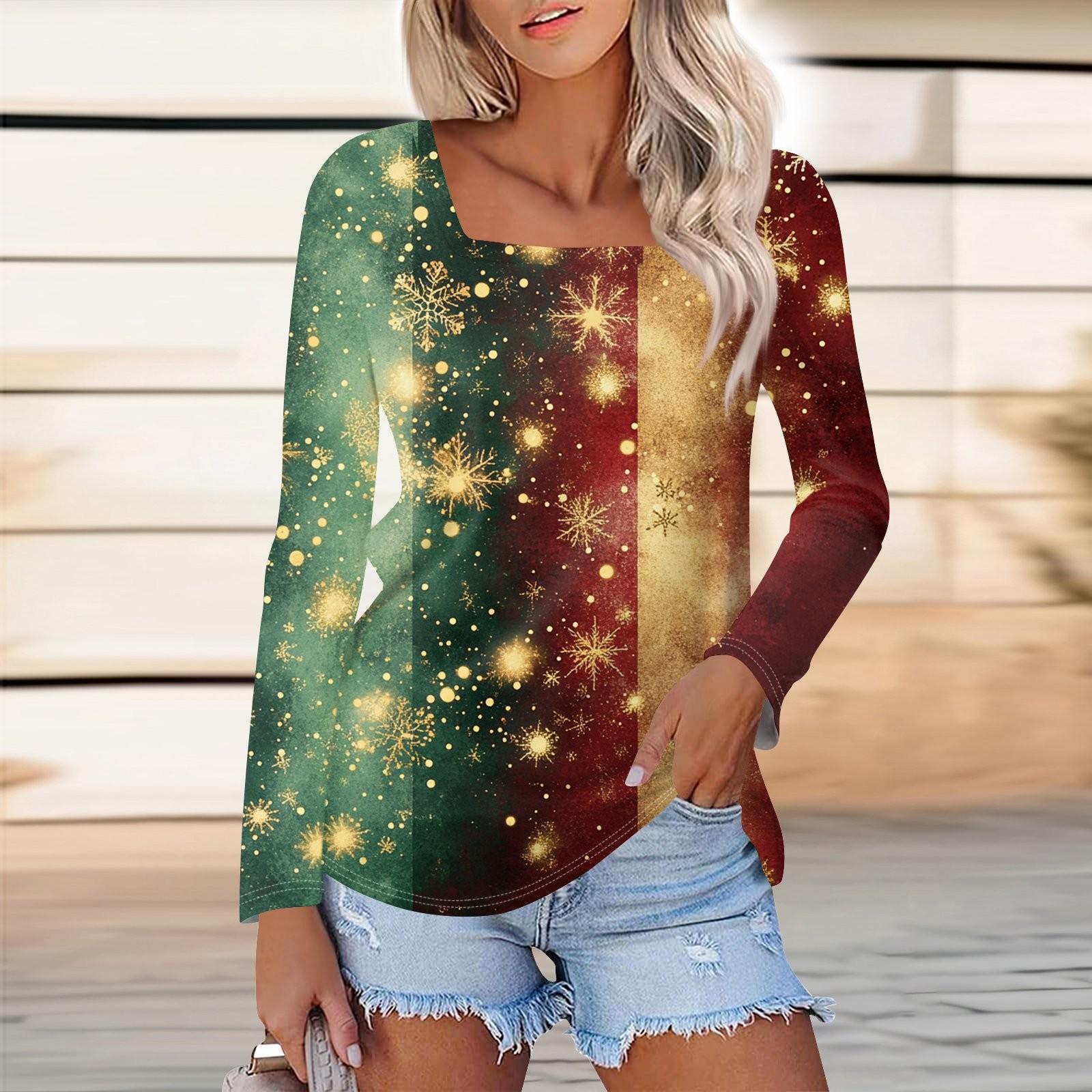 Женская модная повседневная рубашка с длинными рукавами и рождественским принтом — фото 12