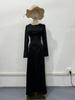 Women's 2025 Long Sleeve Round Neck Dress with Tie Waist, European Style Bell Sleeves, Fitted Waist for Autumn.