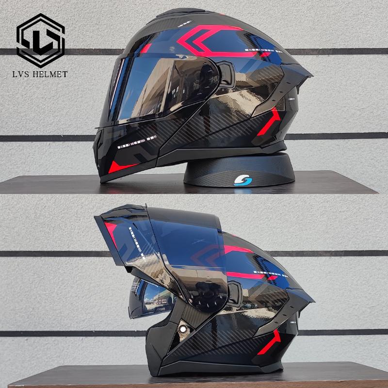 LVS Latest Motorcycle Helmet Dual Lens Modular Flip Helmet Suitable for Both Men and Women, Road Travel Full Helmet DOT 909