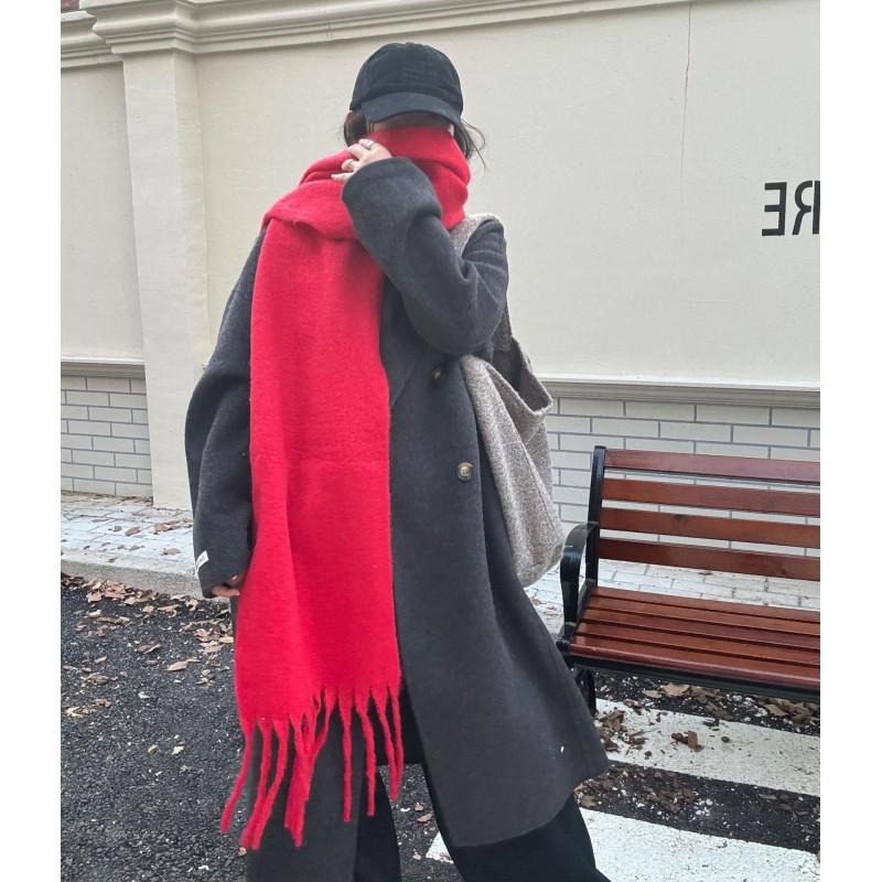 Soft Fuzzy Oversized Scarf Women Winter Warm Thick Acrylic Blend Solid Color Plush Neck Wrap