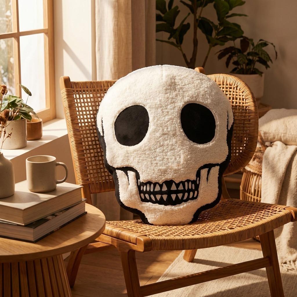 40CM Skull Shaped Plush Pillow Soft Stuffed Cushion Decorative Halloween Skull Head Plush Toy for Home Office Car Sofa