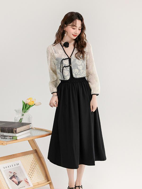 Summer Sweet Lace Top & Spaghetti Strap Dress Set