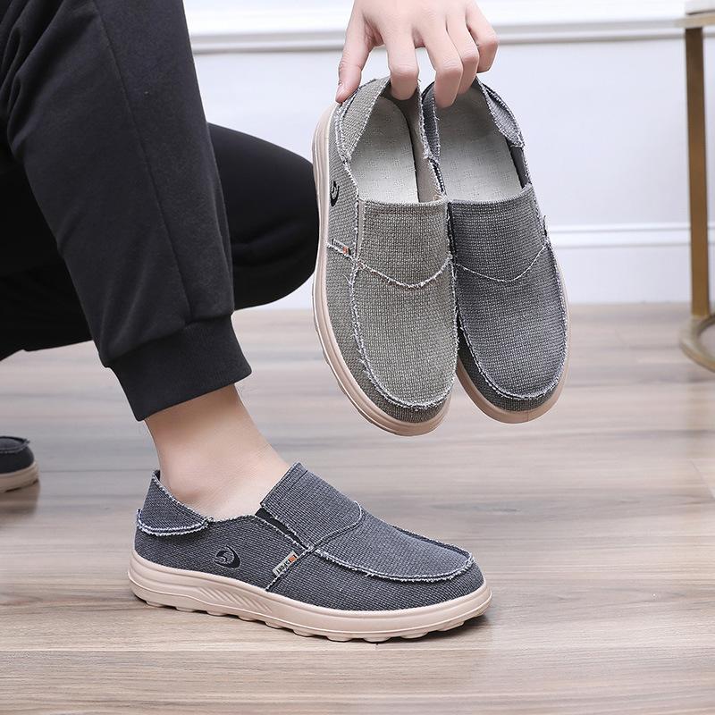 2025 Spring New Shoes Men's Casual Canvas Shoes One Pedal Breathable Lightweight Dual-purpose Lazy Shoes Foreign Trade Single Shoes