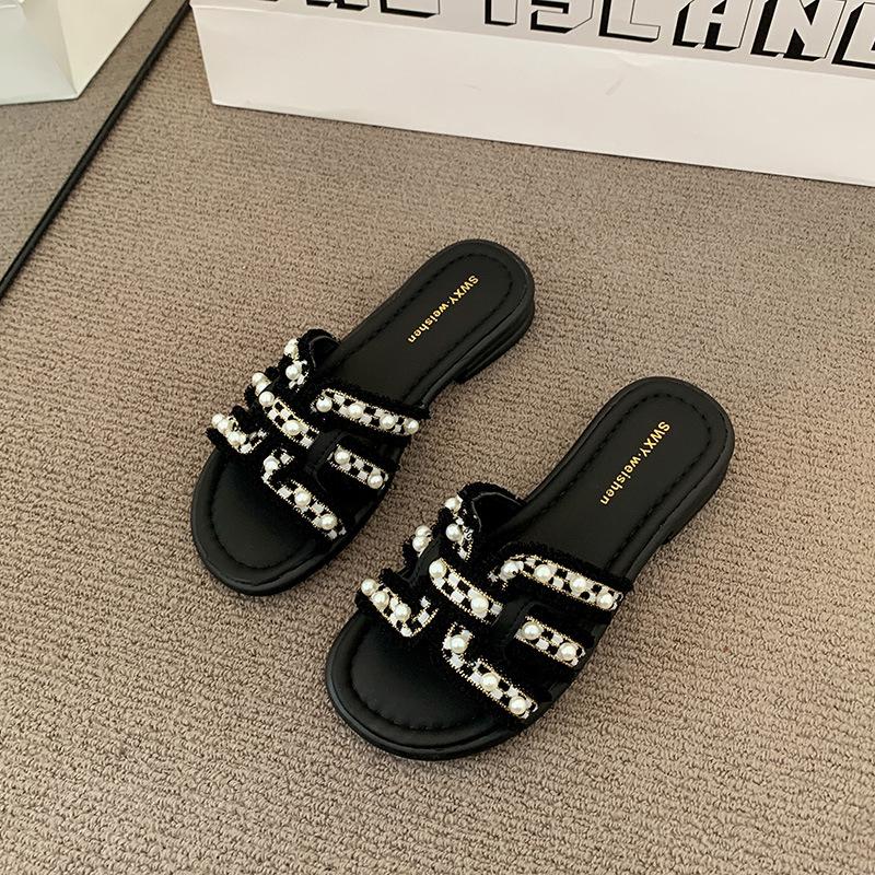Xiaoxiangfeng low-heeled elegant cool slippers women's fashion outer slippers 2025 summer new non-slip beach shoes spot