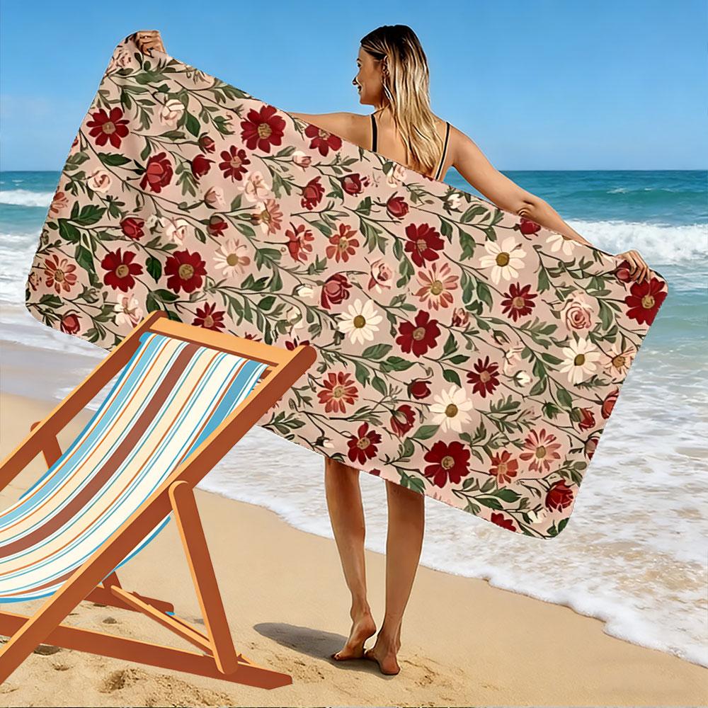 Floral Print Beige Beach Towel A Must-have Beach Towel for Beach Travel