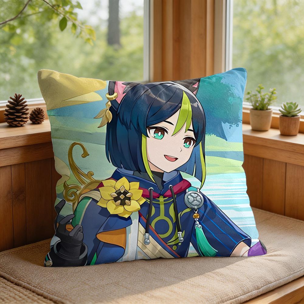 Tighnari Genshin Impact Cute Cushion Cover Square Short Plush Pillow Case Living Room Sofa Home Decor Funda X