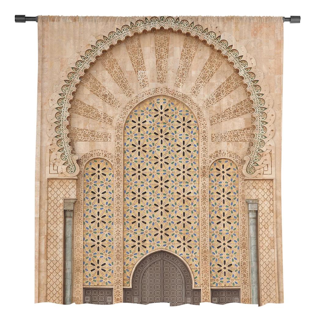 Yellow Wall Gate Morocco Chiffon Sheer Curtains For Living Room Home Decoration Window Voile Tulle Curtain Drapes