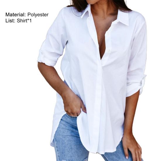 Turn-Down Collar Long Sleeve Women Shirt Buttons Closure Solid Color Loose Shirt Ladies Clothing