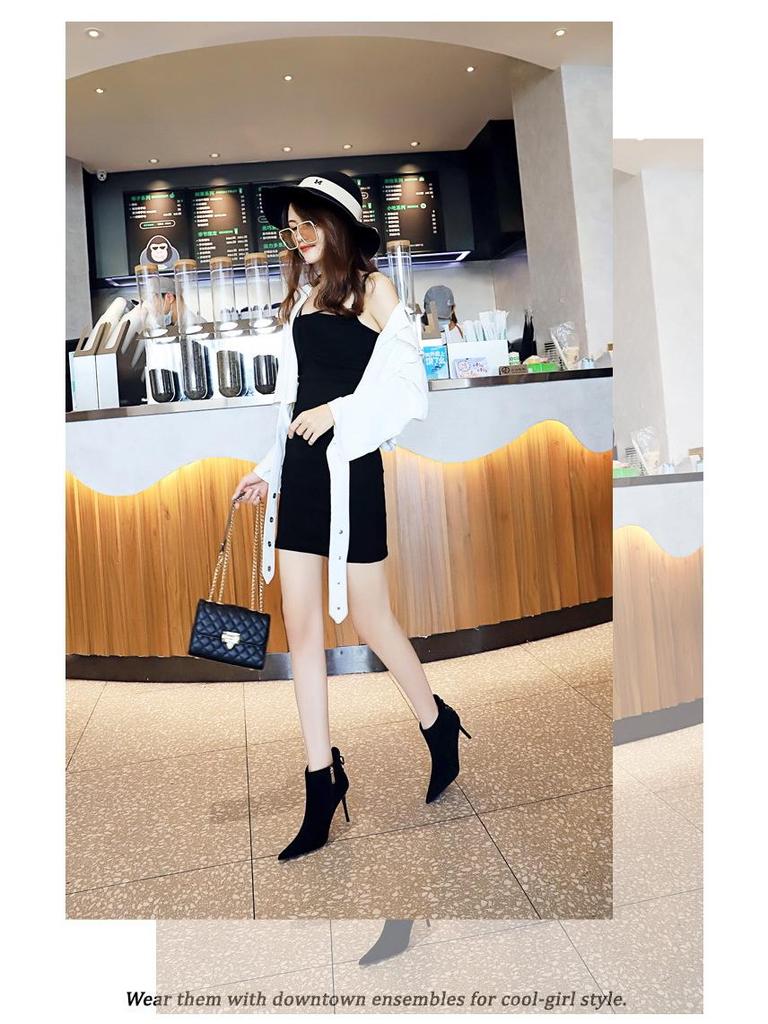 Evropská a americká retro móda Sexy noční klub Semišové šněrovací boty na vysokém podpatku se špičatou špičkou