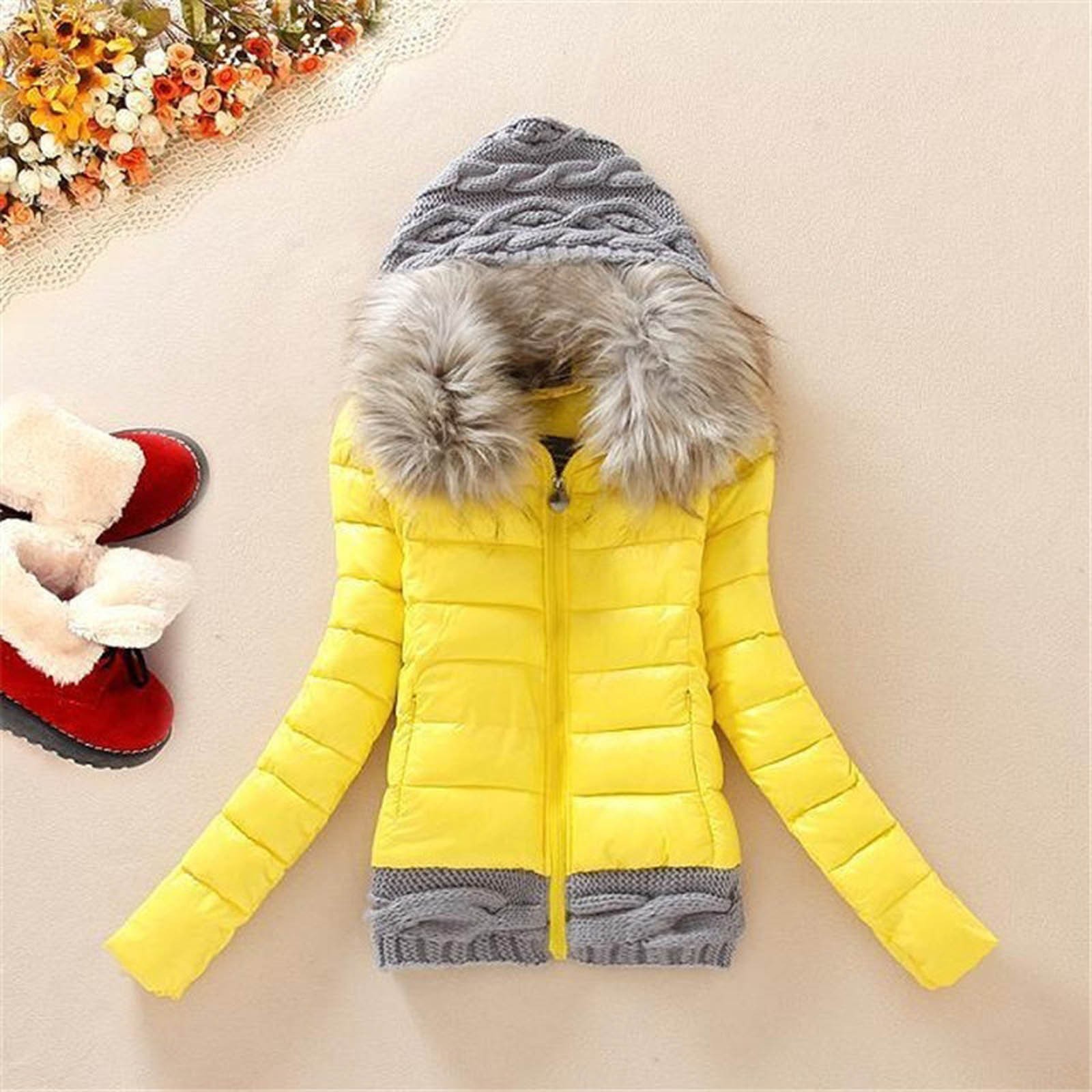 

Fashion Solid Women Casual Thicker Winter Slim Coat Overcoat L жовтий