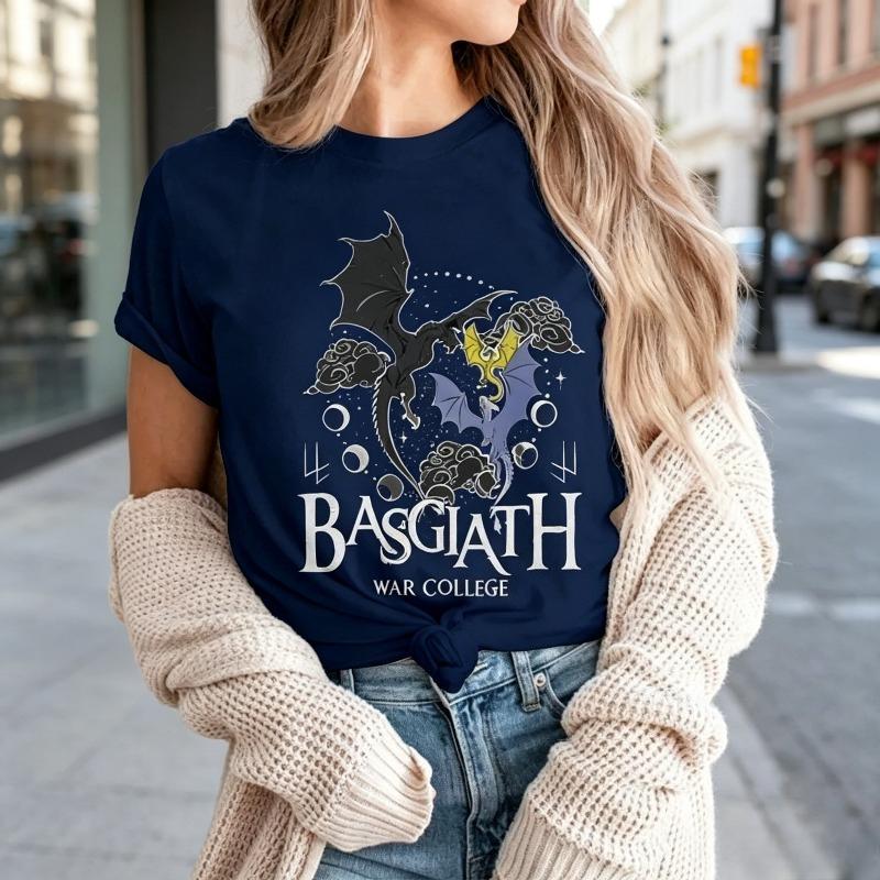 Fourth Wing Basgiath War College Dragon Rider T Shirt Unisex Unisex Fantasy Book Lover Graphic Tee Casual Short Sleeve Tops Cotton