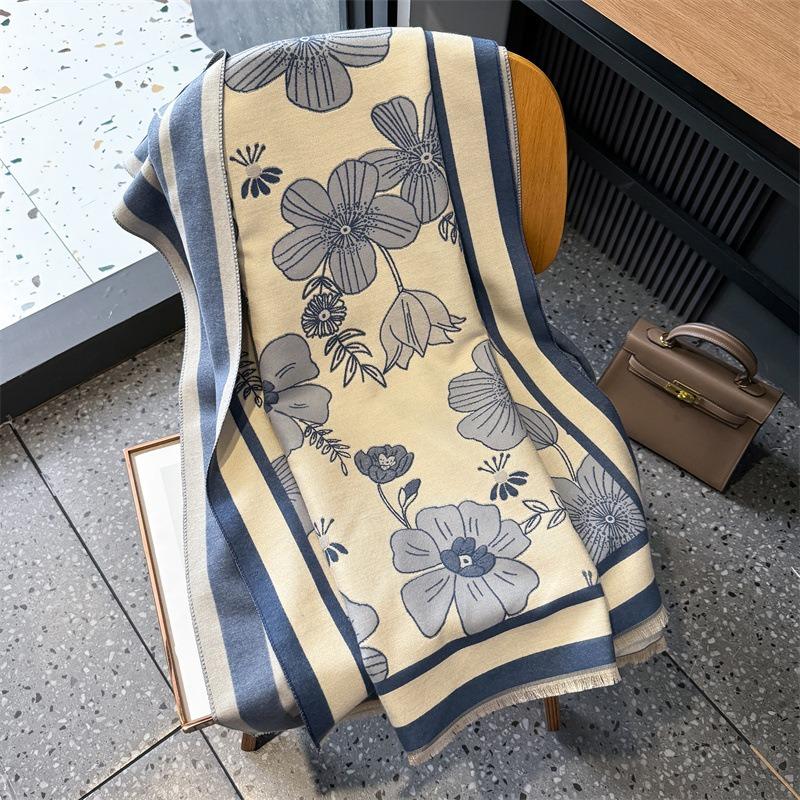 Scarf women's autumn and winter new flowers thickened warm scarf cashmere large shawl dual-purpose versatile