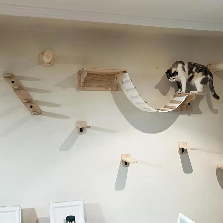1 Pieza Árbol para Gatos Montado en la Pared Puente de Escalada para Gatos con Rascador y Hamaca para Gatos Escalera de Sisal para Jugar y Descansar Gatitos