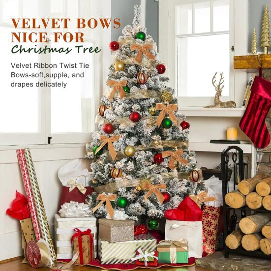 12/24Pcs Red Small Velvet Christmas Bows DIY Gift Wrapping Crafts Red Christmas Bowknot Wedding Party Decoration