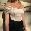 Damski Satynowy Korsetowy Top Odkrywający Ramiona Letni Elegancki Fishbone Biustonosz Crop Bluzka Imprezowa
