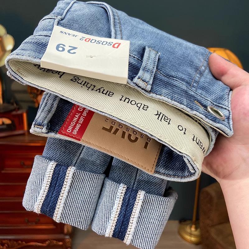 Elastic Waist Spring Twill Jeans Men's Nine-Point Pants Diagonal Pocket Trendy Stretch Slim Fit Skinny Long Pants