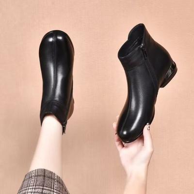 Fashionable Shoes, Elegant Nude Boots, New Simple Pointed-toe Chunk-heeled Ankle Boots, Fashion Boots