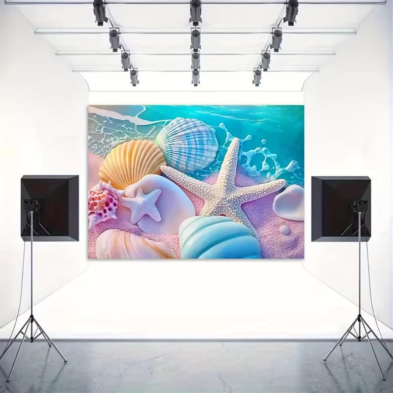 2D Printed Pastel Seashell Beach Studio Backdrop for Photography