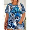 Plus Size Casual Crew Neck Short Sleeve Tiger Horse Animal Print T-Shirt - Soft Stretch Polyester Fabric Spring and Summer Womens Relaxed Fit Clothing