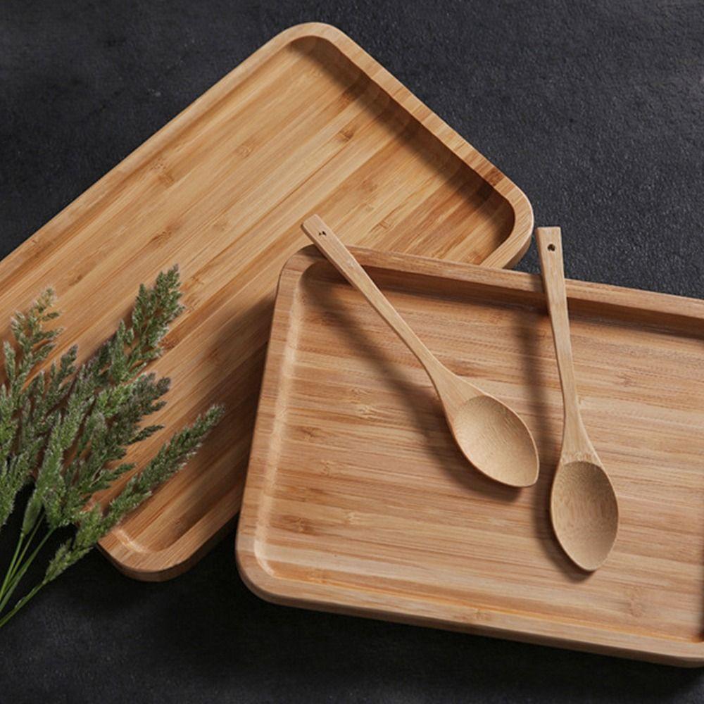 1ks Obdélníkový kulatý bambusový tác Talíře na ovocné svačinky pro držení čajového ovoce a grilovaného chleba