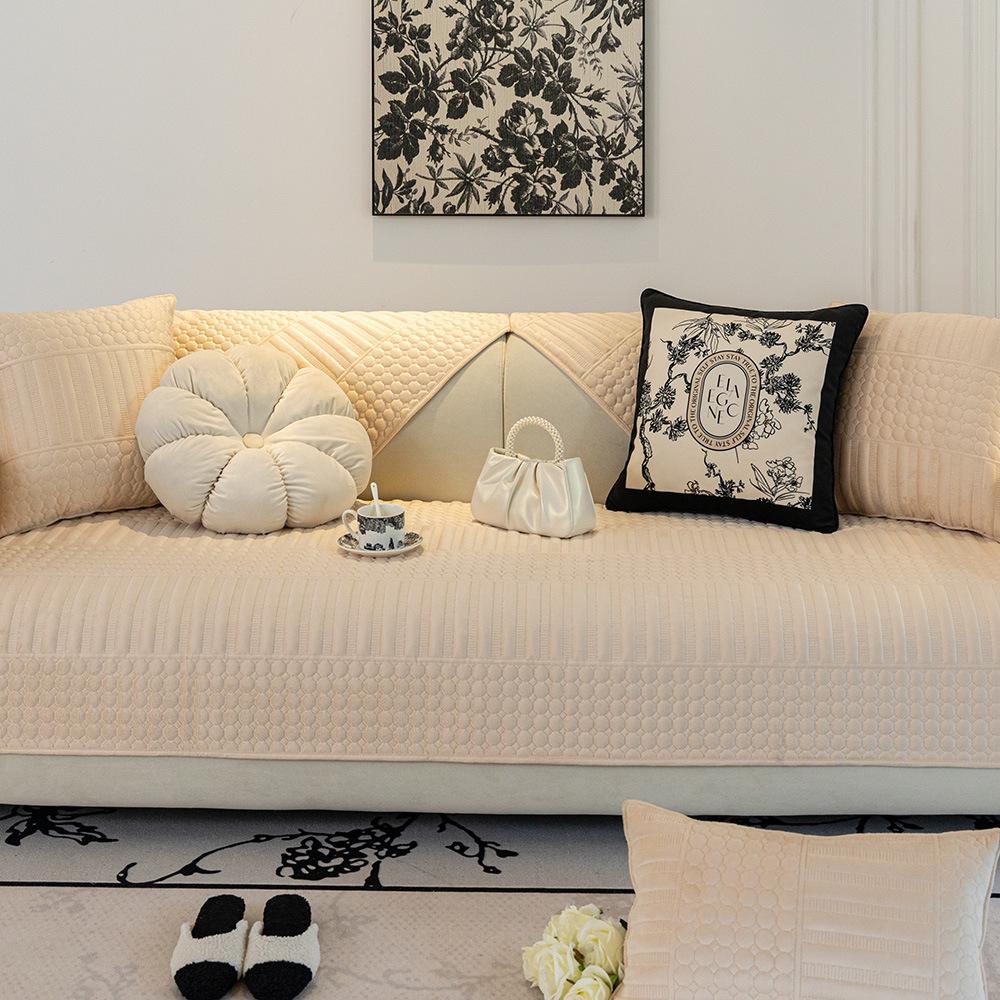 Winter Crystal Velvet Sofa Cushion New Light French Cream Style Cover Cover Cloth Leather Sofa Cushion