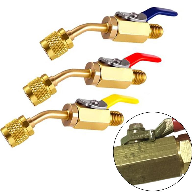 A2L R-32 R-454B Valve Adapter 1/4" Female Flare1/4" Left-Hand Female Ball Valve Refrigeration Charging Hoses Engine Parts