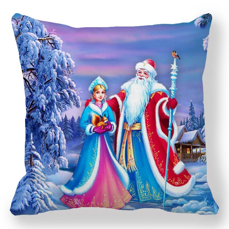 Šťastný Nový Rok 2023 Vánoční ozdoba Santa Elk Sofa Dekorativní povlak na polštář 45x45cm
