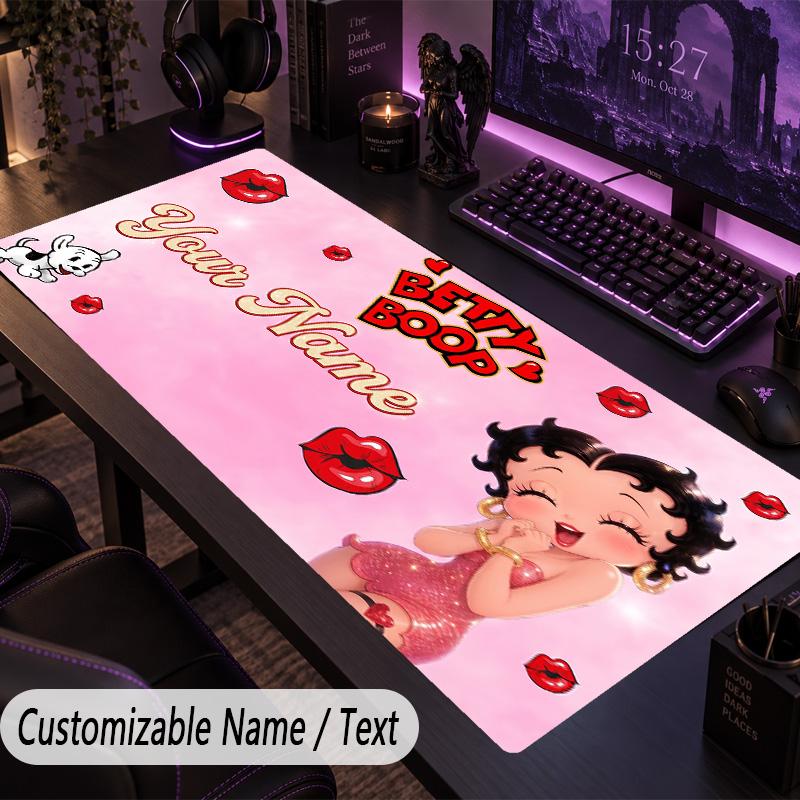 Custom Text Big Mousepad, Extended Desk Pad For Laptop Work GameBetty Boop