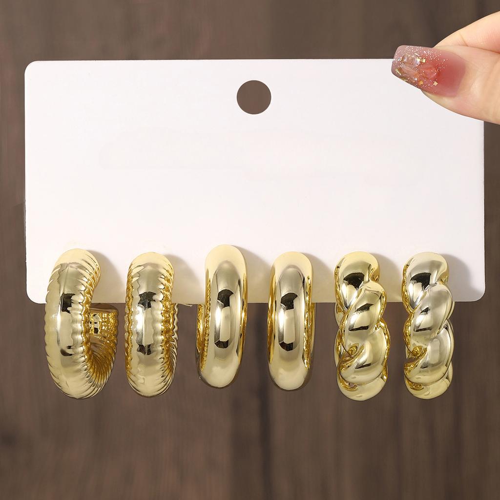 9pcs Gold Color Drop Shape Geometric Earrings Set for European and American Women Minimalist Round Design Jewelry Gifts