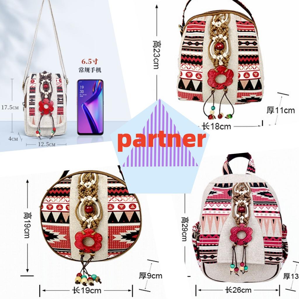 Handmade Retro Backpack Women's Vintage Canvas Backpacks National Style Geometrical Printed Bag Female Simple Travel Backpack