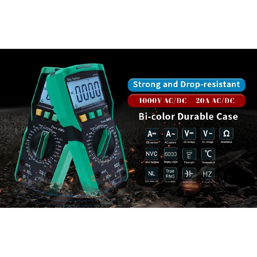 Xin Tester Digital Multimeter XT-01 Set Auto Ranging Voltmeter T-RMS 6000 Counts AC DC Volt Amp Ohm Capacitor Temperature Tester