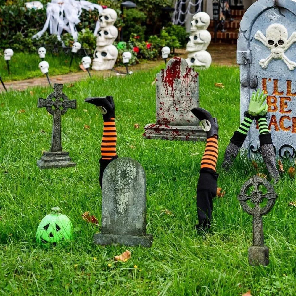 Scary Halloween Garden Arragement Pumpkin Spider Halloween Inserts Skull Tomb Horror Zombie Hands Halloween Cosplay Props