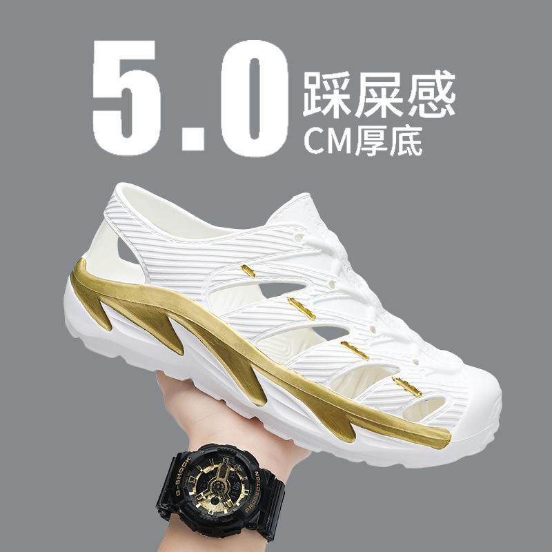 2025 Summer New Men's Platform One-pedal Garden Shoes Breathable Beach Shoes Fashion Sandals Platform Hole Shoes Men