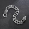Retro distressed, blackened patterned snake head Cuban chain bracelet, punk style personalized men's double snake head bracelet