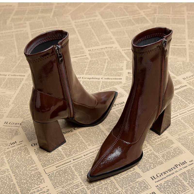 Fashion Women Designer Outdoor Fashion Boots New Winter Plus Velvet Pointed Toe Women Heeled Dress Shoes 2024 Autumn Shoes for Women