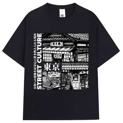 Japanese Style Tokyo Street Culture Graphic Tshirts Men Women Harajuku Fashion Vintage ONeck T Shirt Oversized Cotton T Shirts