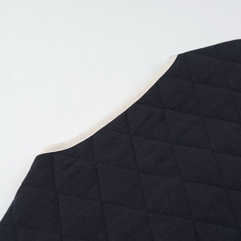 Zbzr Autumn New Women Clothes Western Style Versatile Casual Elegant Simple Round Neck Pocket Decorative Color Cotton-Padded Coat Outerwear