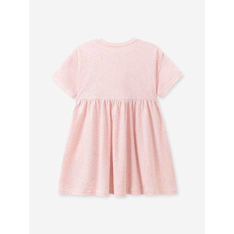 New Foreign Trade Style Children's Clothing, Girls' Cartoon Cat Print Dress, Summer Short-Sleeved Waist-Cinching Pink Princess Dress