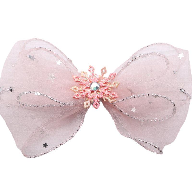 Princess Snowflake Bow Hair Clips for Girls - Cute Pink Korean Style Headwear