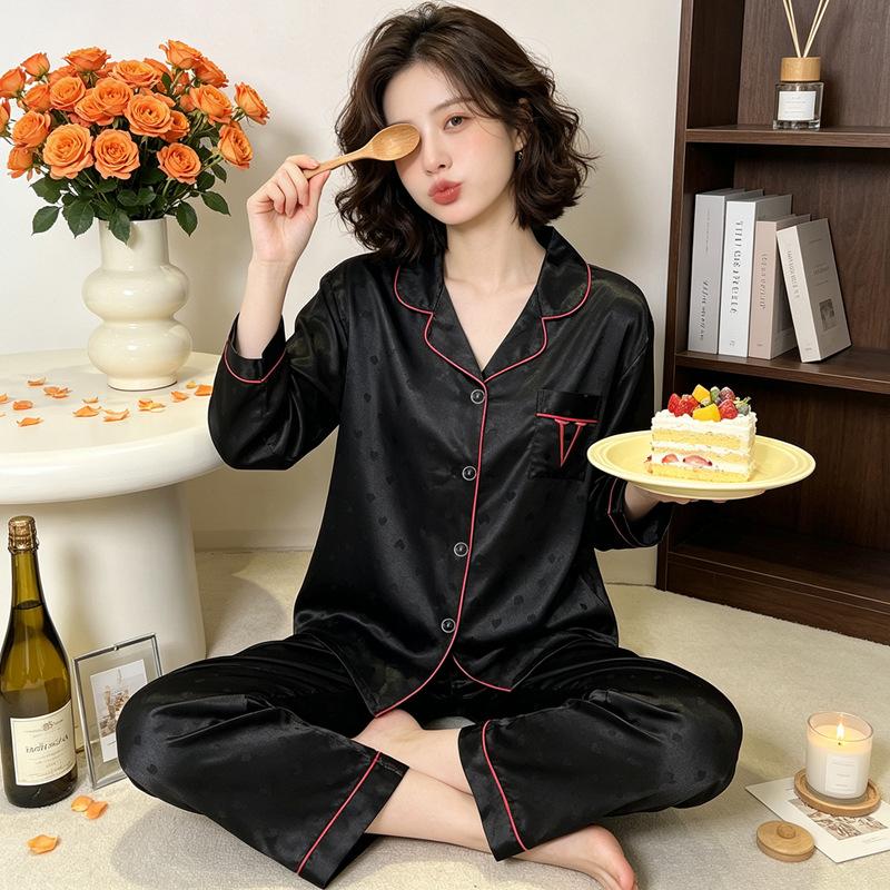 Sweet and high-value butterfly print ice silk pajamas women's ins loungewear long-sleeved trousers two-piece set