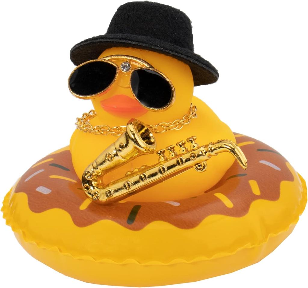 Car Duck Ornament Dashboard Decorations For Car Rubber Accessories With Sunglasses Hat Necklace Swim Ring And Mini Musical Instr