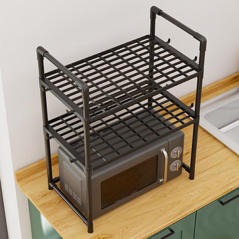 Multi-Purpose Kitchen Storage Rack - Thickened Adjustable Shelf for Microwave, Oven, Countertop Organizer with Tool Hooks