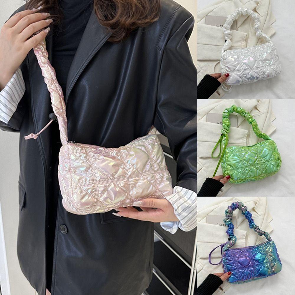 Einfache gesteppte Umhängetaschen mit Wolkenmuster, gefaltete einfarbige Einkaufstaschen, Blasen-Messenger-Taschen für Damen und Mädchen