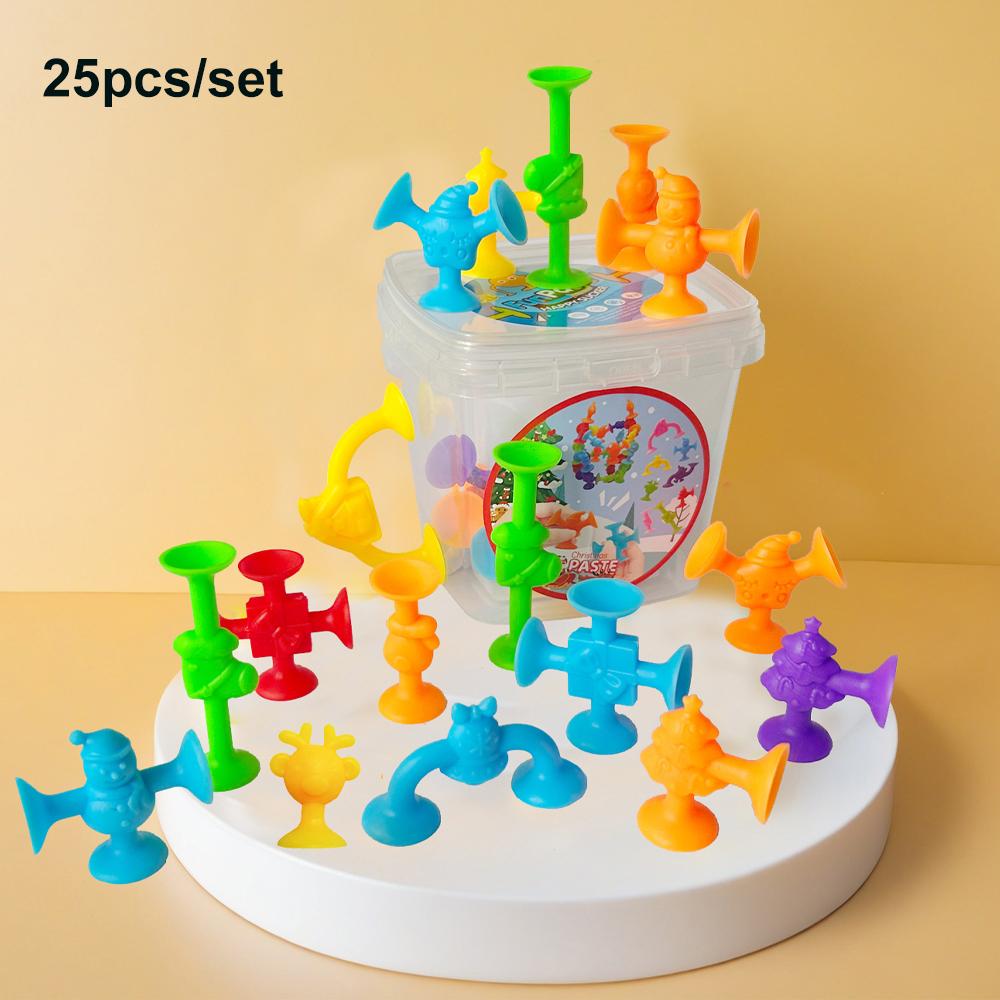 Christmas Themed Suction Cup Building Toys, Creative Construction Toys for Playroom, Educational Stacking Toy For Kids,