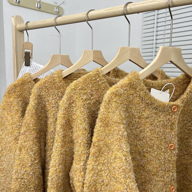 Preppy Floral Yellow Mixed-Color Knit Cardigan Coat for Women - 2025 Spring/Autumn Collection