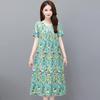 2023 Summer Floral Cotton & Rayon Dress - Stylish, Loose-Fitting, Short Sleeve for Middle-Aged & Elderly Women
