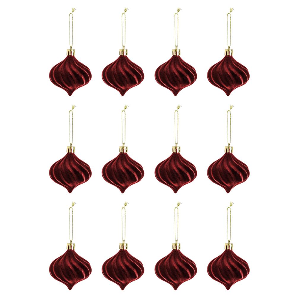 12 Piece Christmas Tree Decoration Set Featuring Plush Onion Shaped Ornaments for Festive Home or Commercial Displays