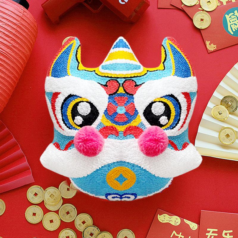 Chinese Traditional Dance Lion Embroidery Cushion Velvet Tufted 3D Lion Pillow With Fillings Sofa Backrest Cushion Wedding Decor